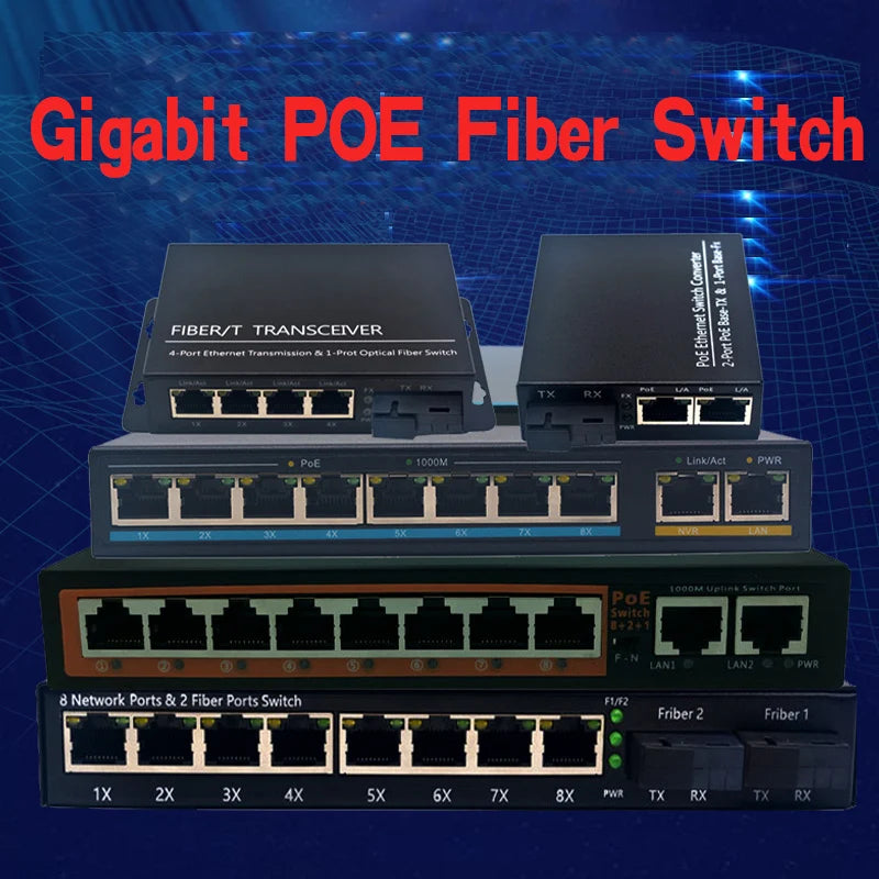 Gigabit Ethernet Poe Switch Uplink Fast Ethernet Switch POE Ethernet Media Converter 10/100/1000M Fiber Optical POE Switch
