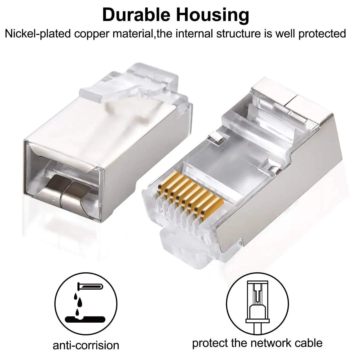 Interlink Network Accessories – Cat6 RJ45 Ethernet Connectors (50-Pack, 2-Piece UTP 8P8C)