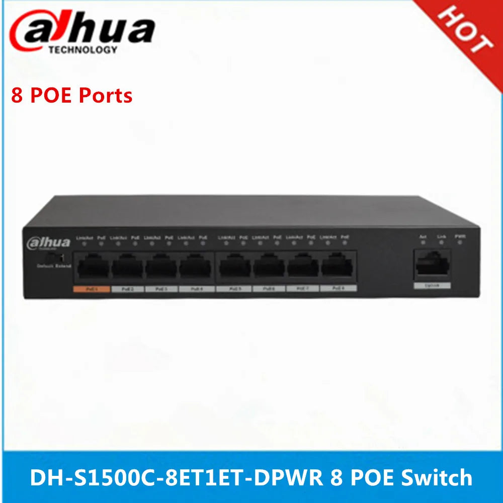Dahua DH-S1500C-8ET1ET-DPWR 8-Port Gigabit PoE+ Switch – Hi-PoE IEEE 802.3af/at