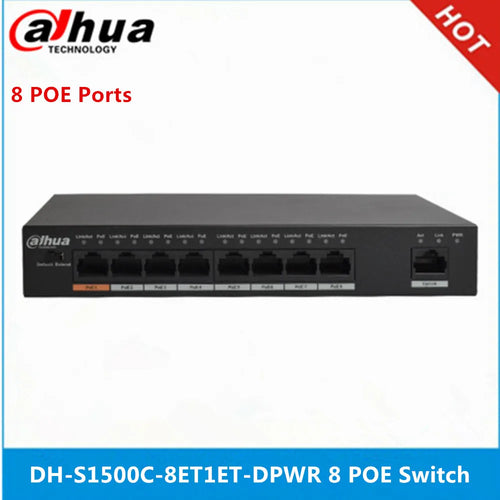 Dahua DH-S1500C-8ET1ET-DPWR 8-Port Gigabit PoE+ Switch – Hi-PoE IEEE 802.3af/at