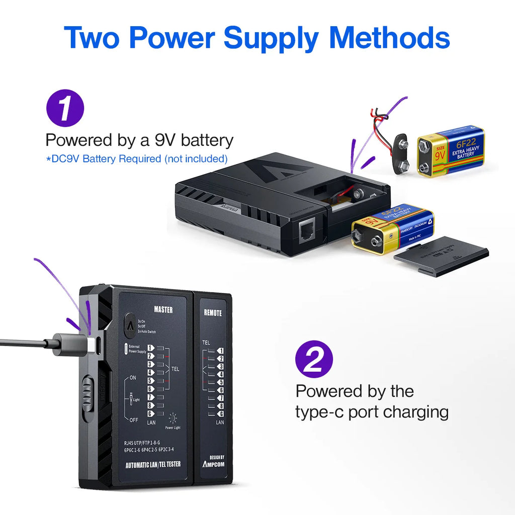 Network Cable Tester, LAN Phone Wire Tester Tool Networking Tool Ethernet Repair for RJ45/RJ11/RJ12/CAT5/CAT6/CAT7/CAT8