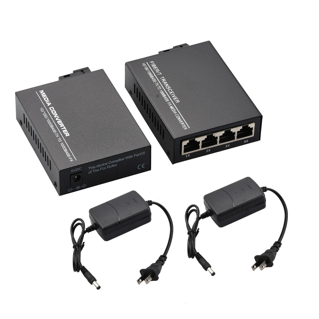 10/100/1000Mbps 1Port and 4Ports Ethernet to Fiber Optic Media Converter Single Mode 4 RJ45 and 1 SC Fiber Port
