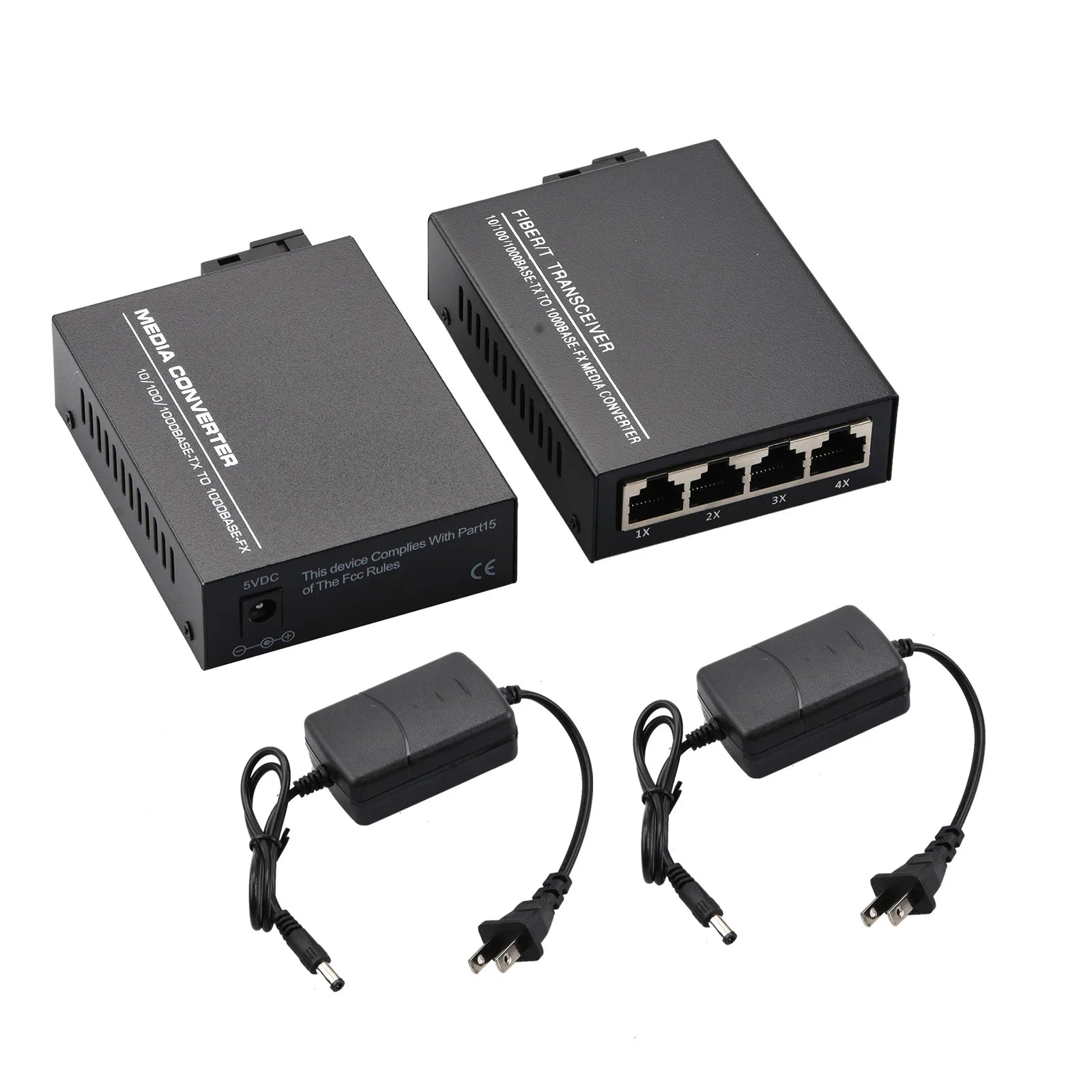10/100/1000Mbps 1Port and 4Ports Ethernet to Fiber Optic Media Converter Single Mode 4 RJ45 and 1 SC Fiber Port