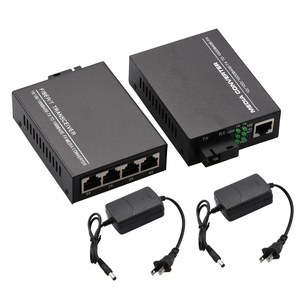 10/100/1000Mbps 1Port and 4Ports Ethernet to Fiber Optic Media Converter Single Mode 4 RJ45 and 1 SC Fiber Port