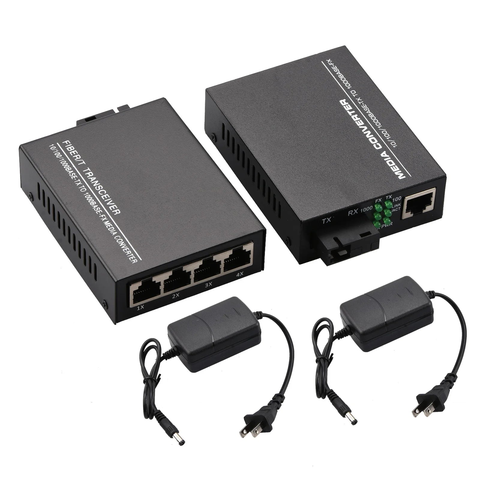 10/100/1000Mbps 1Port and 4Ports Ethernet to Fiber Optic Media Converter Single Mode 4 RJ45 and 1 SC Fiber Port