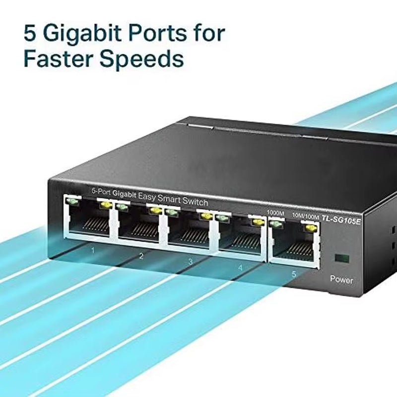 HORED NS605L 5-Port Full Gigabit Ethernet Network Switch Iron Shell 10/100/1000Mbps RJ45 POE 8K 10Gbps Backplane Bandwidth Vlan