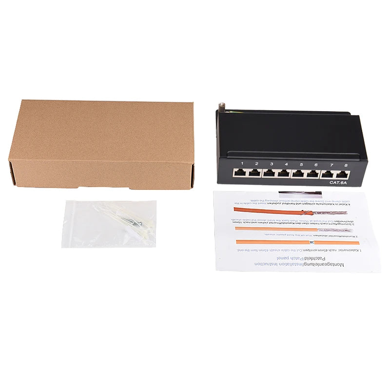 Mini Desktop CAT6A Cat6 8 12 Port Patch Panel Full Shielded Available for Wall Mounting (Incl. Hanging Screw Holes)