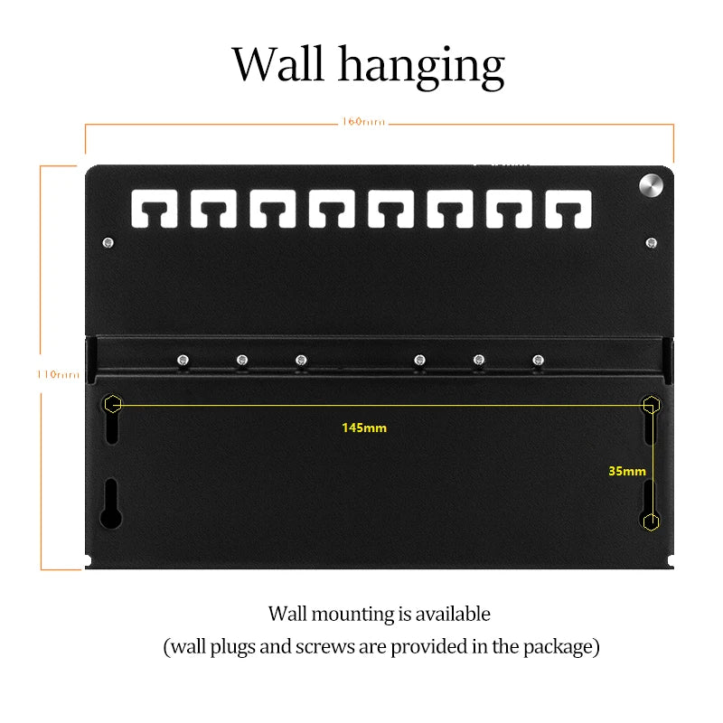 Mini Desktop CAT6A Cat6 8 12 Port Patch Panel Full Shielded Available for Wall Mounting (Incl. Hanging Screw Holes)