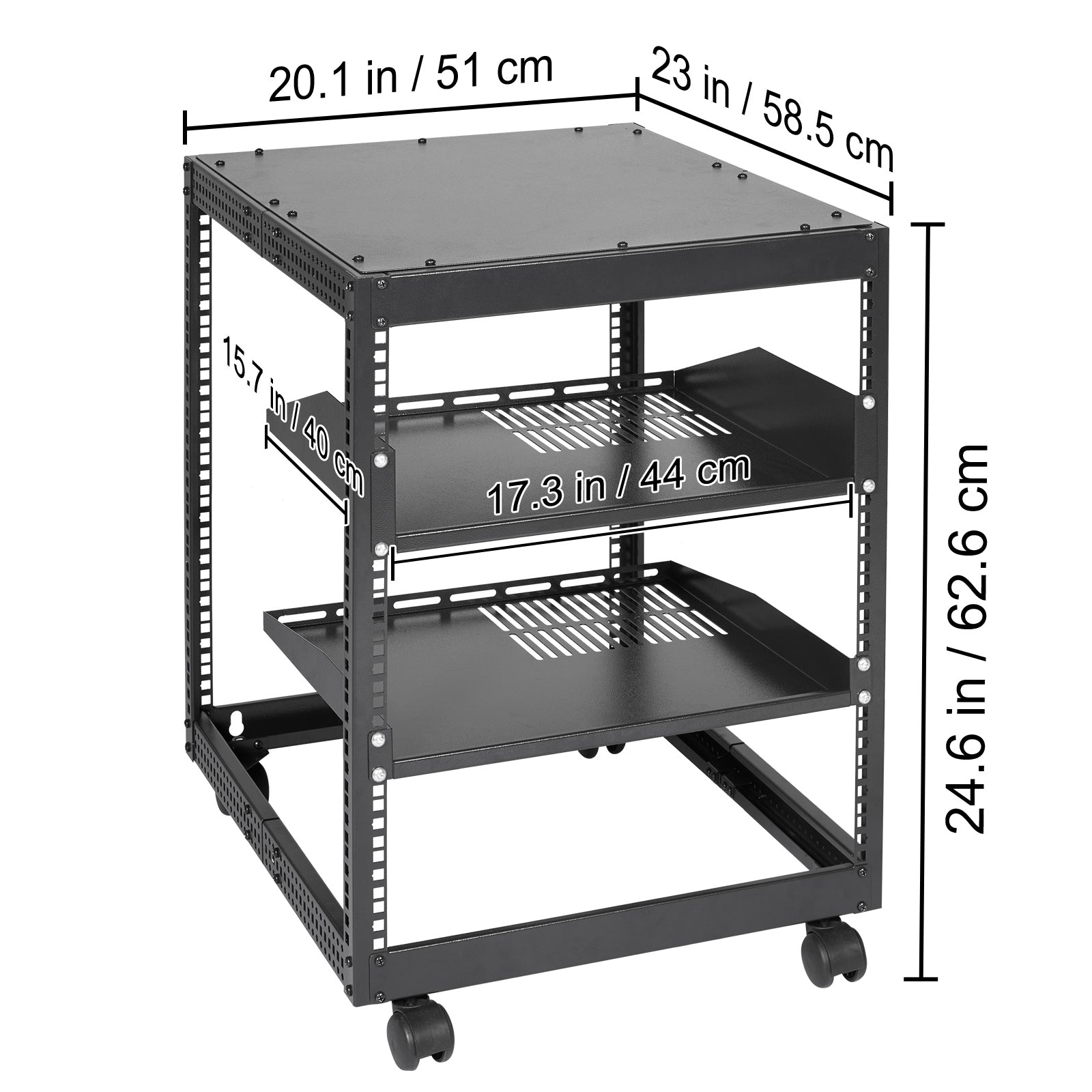 VEVOR 12U Open Frame Server Rack, Adjustable Depth, Free Standing or Wall Mount Network Server Rack, 4 Post AV Rack with Casters, Holds All Your Networking IT Equipment AV Gear Router Modem