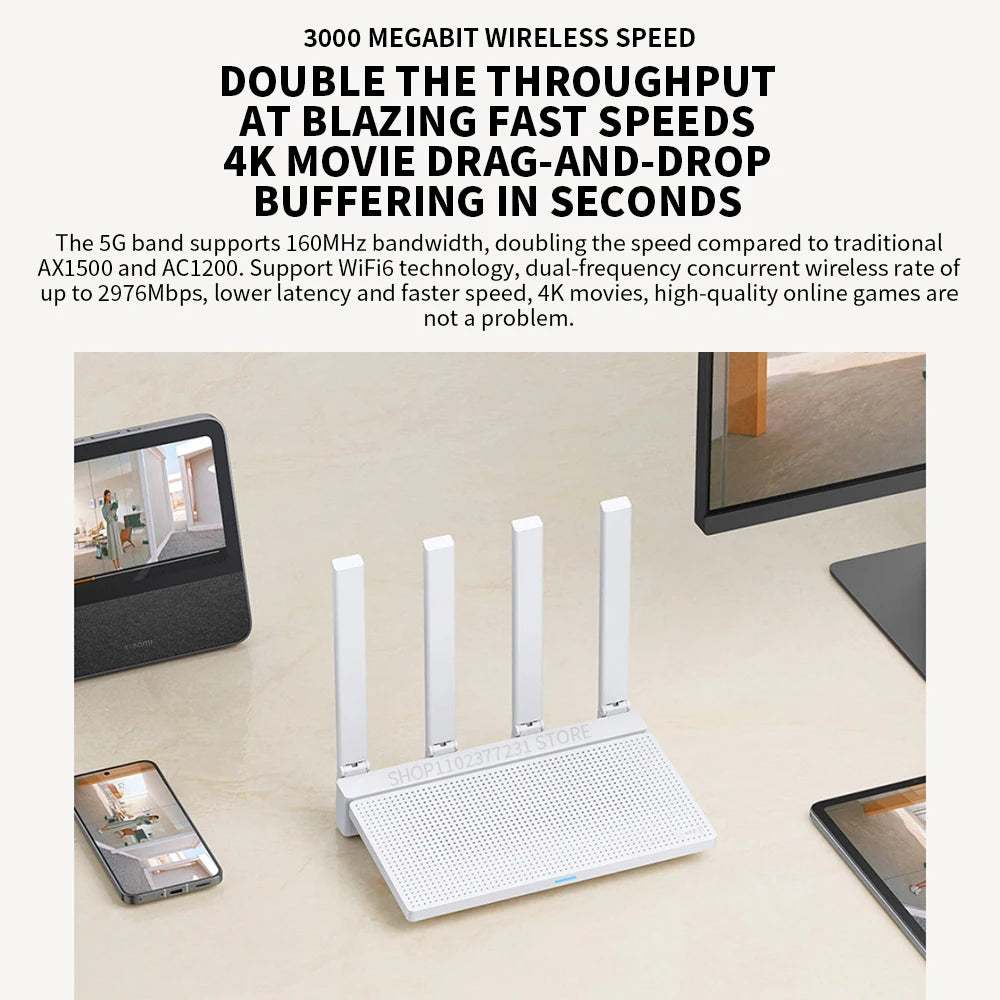 2024 AX3000T WiFi 6 High-Speed Dual-Band Router – 1.3GHz Processor, NFC Connection, Gaming & Home Office