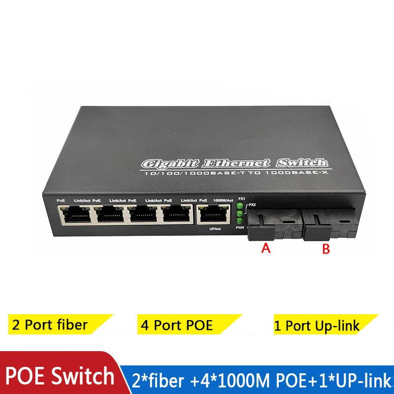 Gigabit Ethernet Poe Switch Uplink Fast Ethernet Switch POE Ethernet Media Converter 10/100/1000M Fiber Optical POE Switch