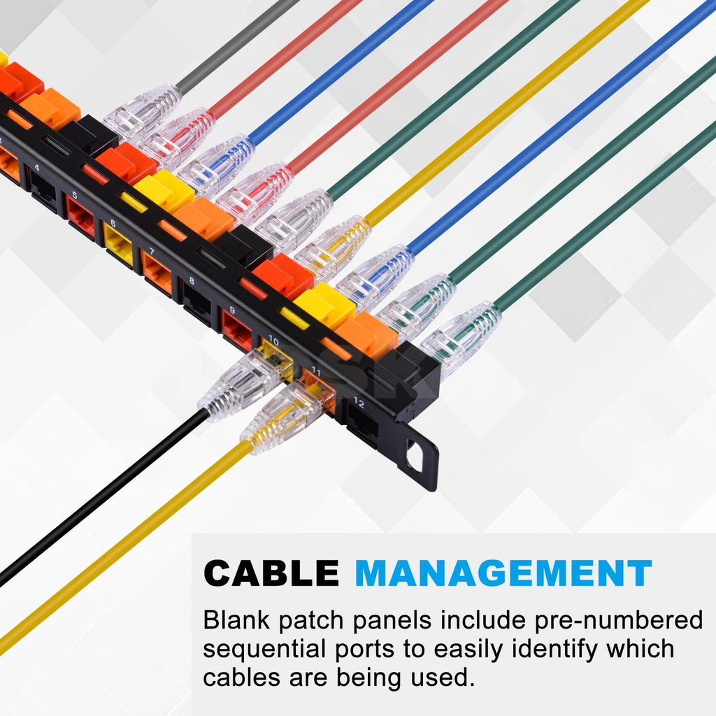Deskpi Rackmate Accessories 10Inch 12 Port Blank Keystone Patch Panel, Cable Management Rack for T0/T1/T2 Server Cabinets