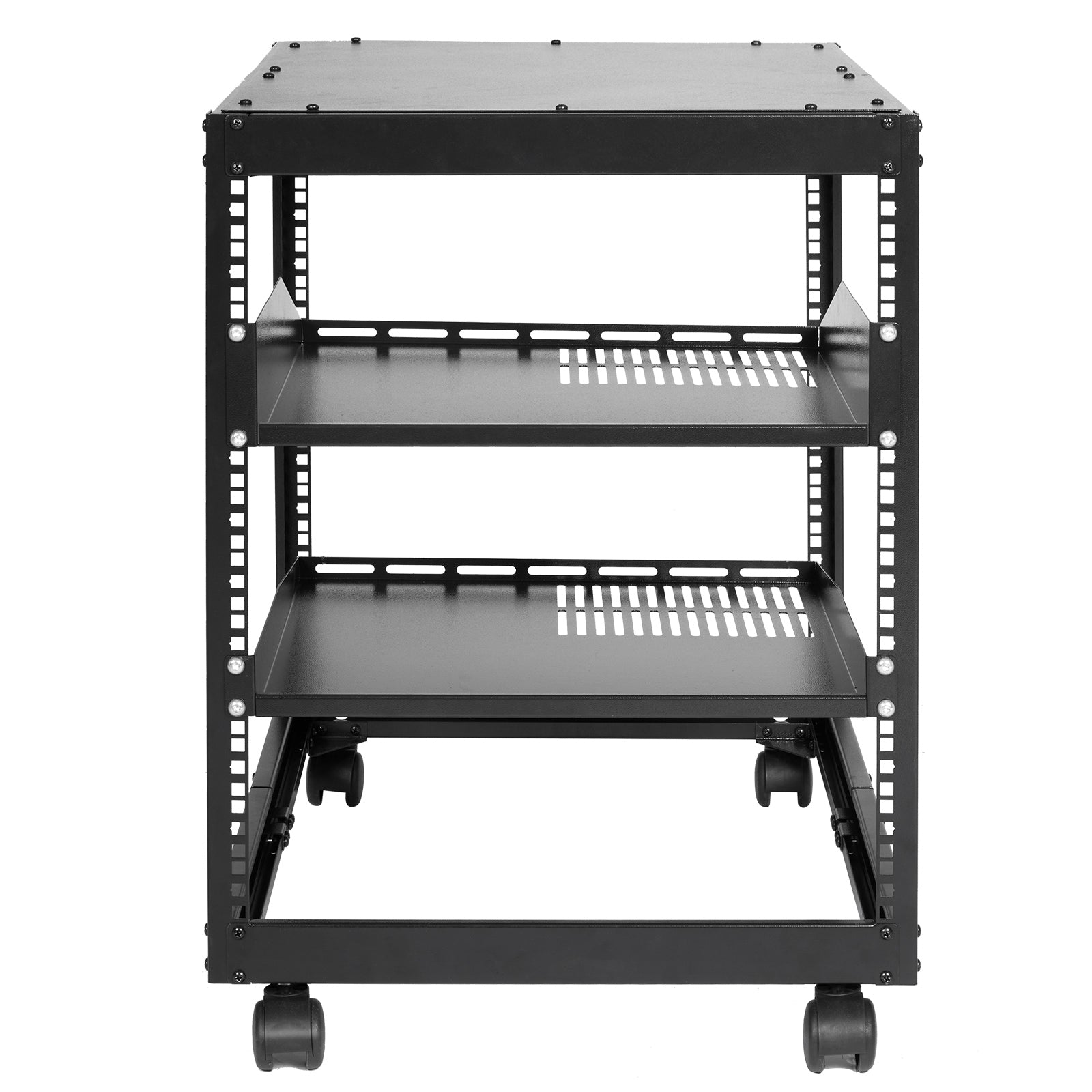 VEVOR 12U Open Frame Server Rack, Adjustable Depth, Free Standing or Wall Mount Network Server Rack, 4 Post AV Rack with Casters, Holds All Your Networking IT Equipment AV Gear Router Modem