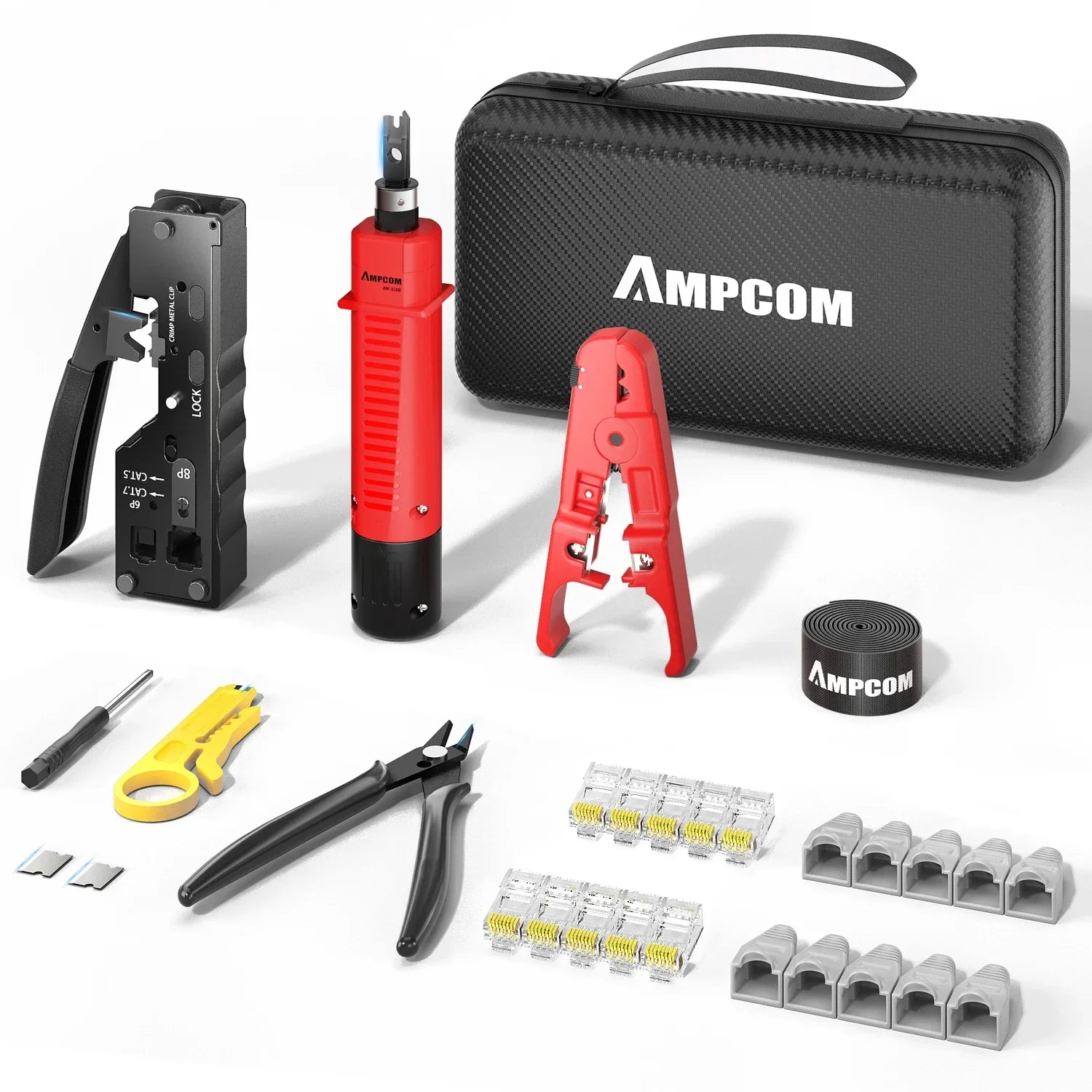 RJ45 Pass through Crimping Network Tool Kit for Cat5E Cat6 Cat7 with Network Crimper/Punch down Tool/Tel/Lan Cable Tester