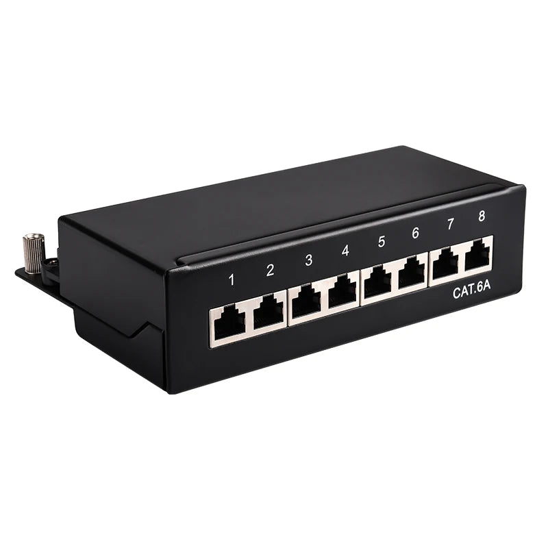 Mini Desktop CAT6A Cat6 8 12 Port Patch Panel Full Shielded Available for Wall Mounting (Incl. Hanging Screw Holes)