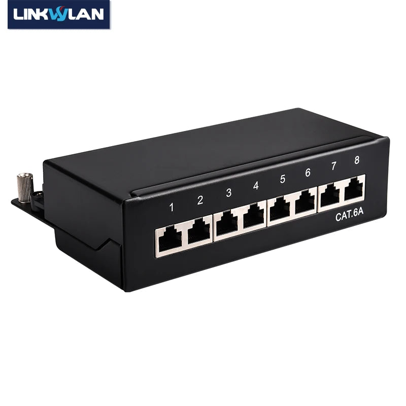 Mini Desktop CAT6A Cat6 8 12 Port Patch Panel Full Shielded Available for Wall Mounting (Incl. Hanging Screw Holes)