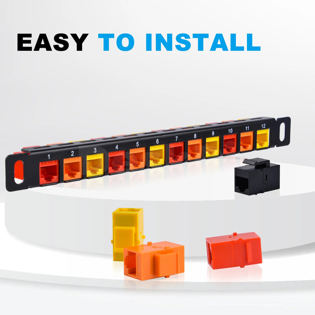 Deskpi Rackmate Accessories 10Inch 12 Port Blank Keystone Patch Panel, Cable Management Rack for T0/T1/T2 Server Cabinets