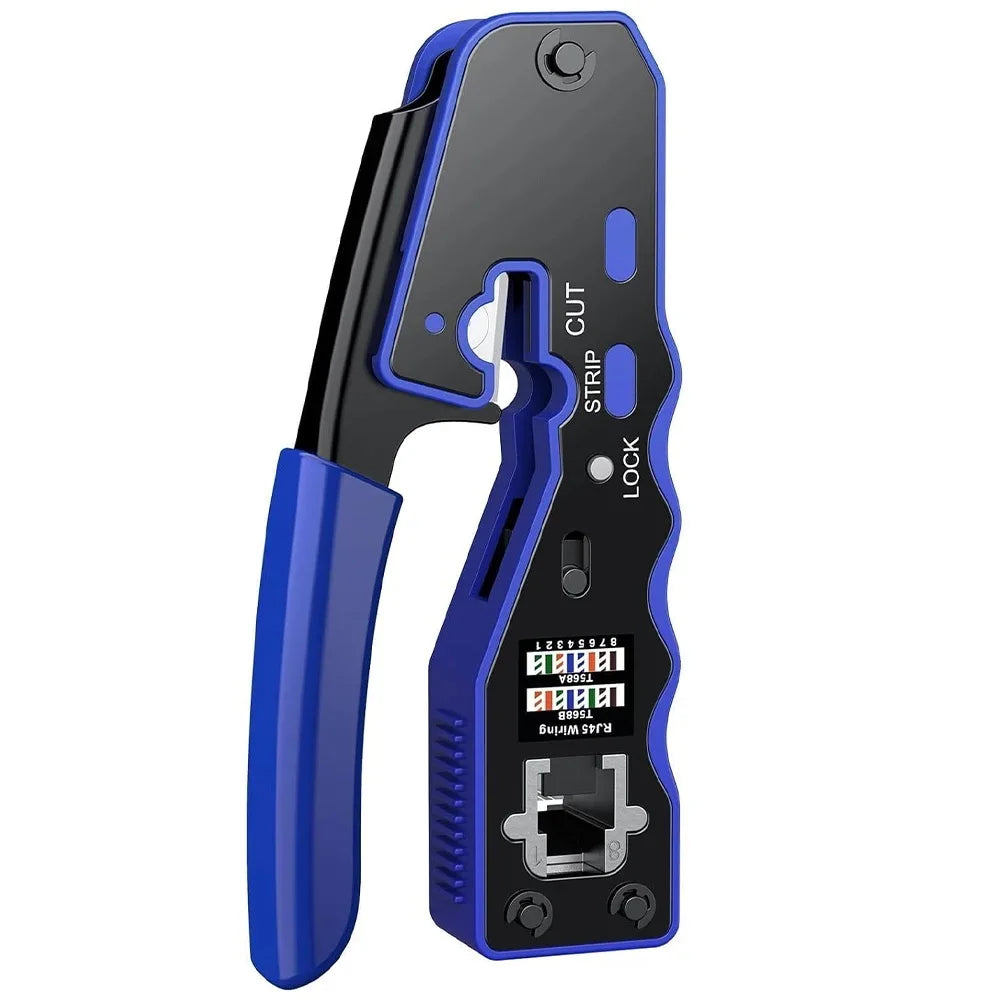 RJ45 Crimp Tool Kit Pass through Ethernet Crimper and Tester for Cat5E Cat6 Cat6A 8P8C Modular Connectors