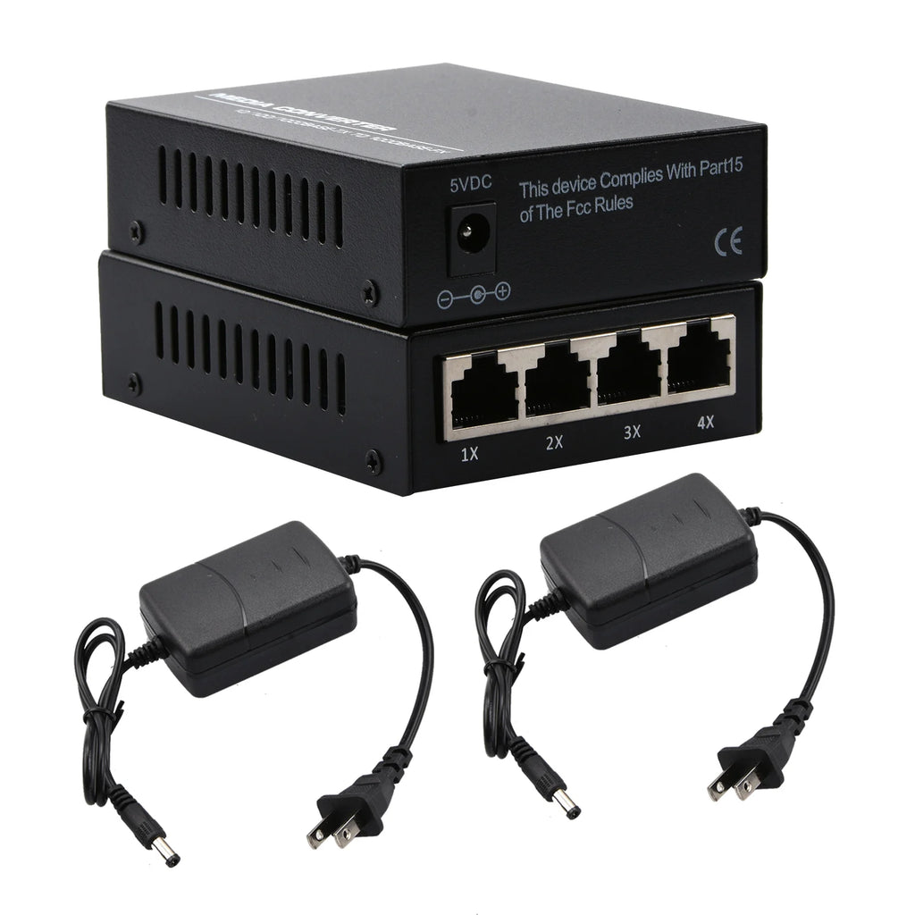 10/100/1000Mbps 1Port and 4Ports Ethernet to Fiber Optic Media Converter Single Mode 4 RJ45 and 1 SC Fiber Port
