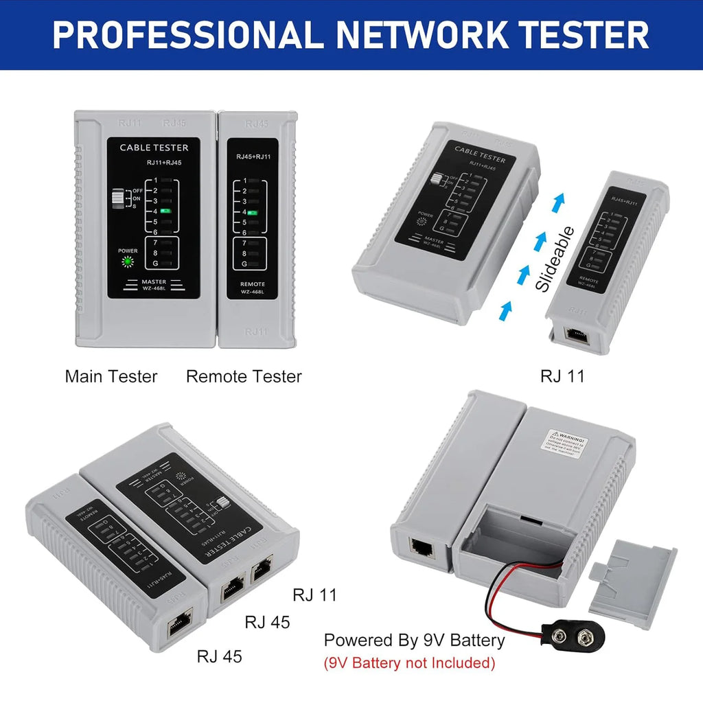 RJ45 Crimp Tool Kit Pass through Ethernet Crimper and Tester for Cat5E Cat6 Cat6A 8P8C Modular Connectors