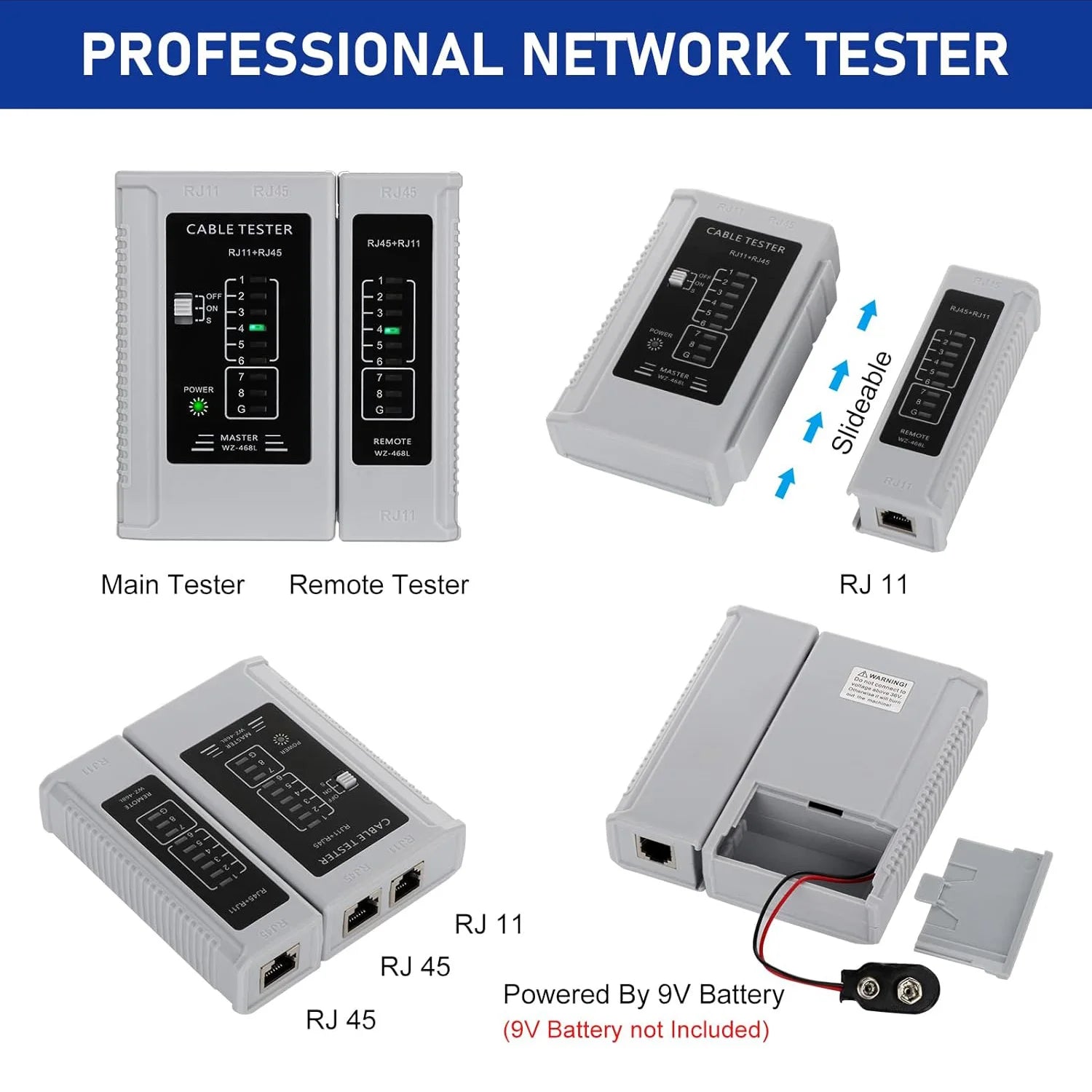 RJ45 Crimp Tool Kit Pass through Ethernet Crimper and Tester for Cat5E Cat6 Cat6A 8P8C Modular Connectors