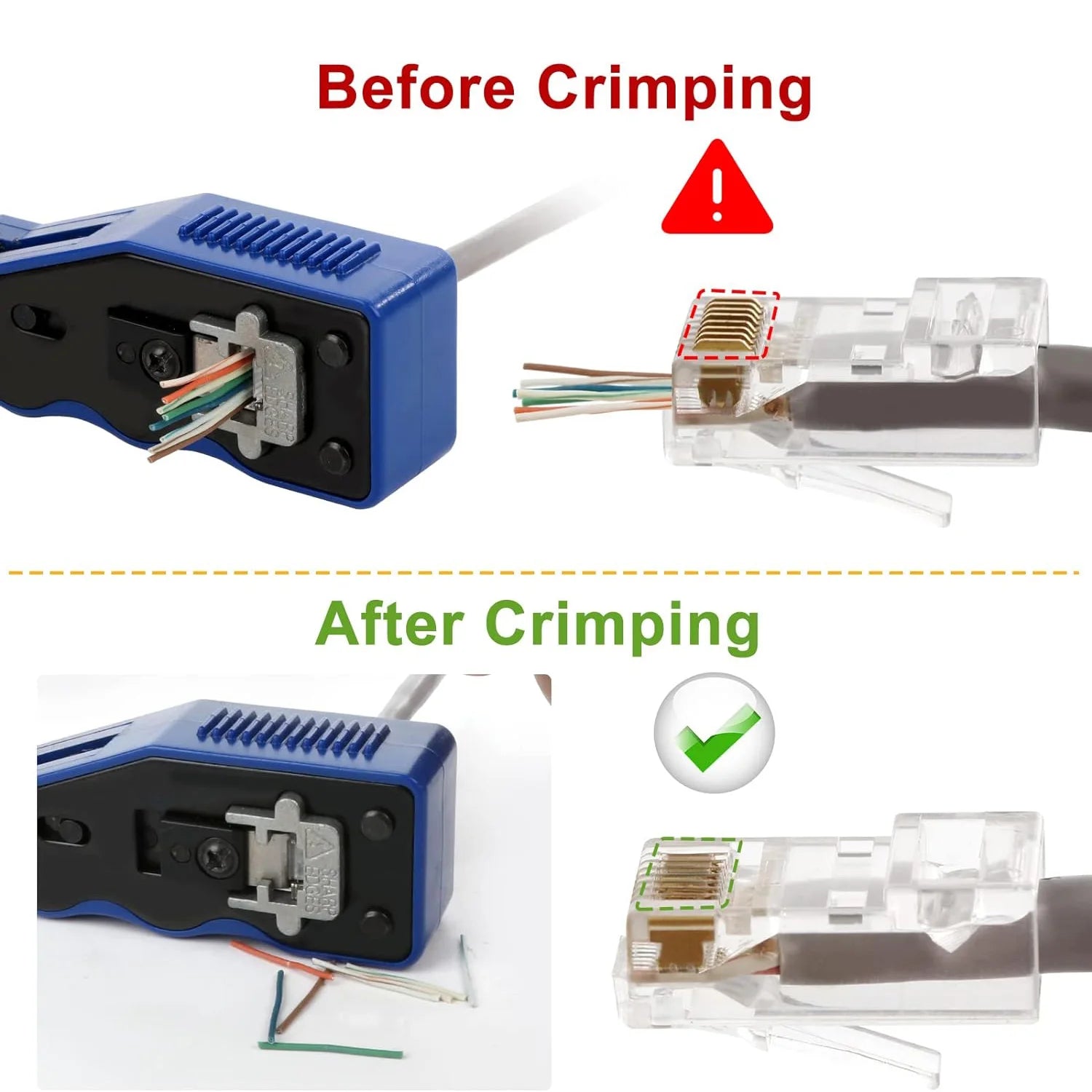 RJ45 Crimp Tool Kit Pass through Ethernet Crimper and Tester for Cat5E Cat6 Cat6A 8P8C Modular Connectors