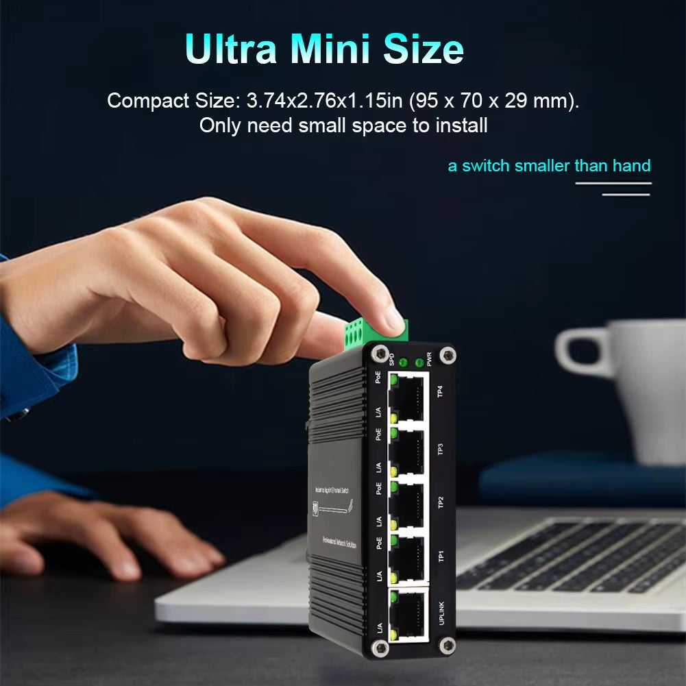 HORED NS605L 5-Port Full Gigabit Ethernet Network Switch Iron Shell 10/100/1000Mbps RJ45 POE 8K 10Gbps Backplane Bandwidth Vlan