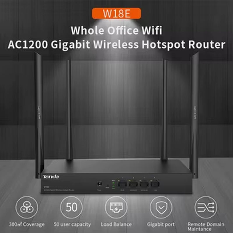 Hot Selling TENDA W18E Wireless Router 2.4G 5G Firewall VPN WEP Encryption 4 Antennas 802.11Ac 1000Mbps LAN/WAN Network Security