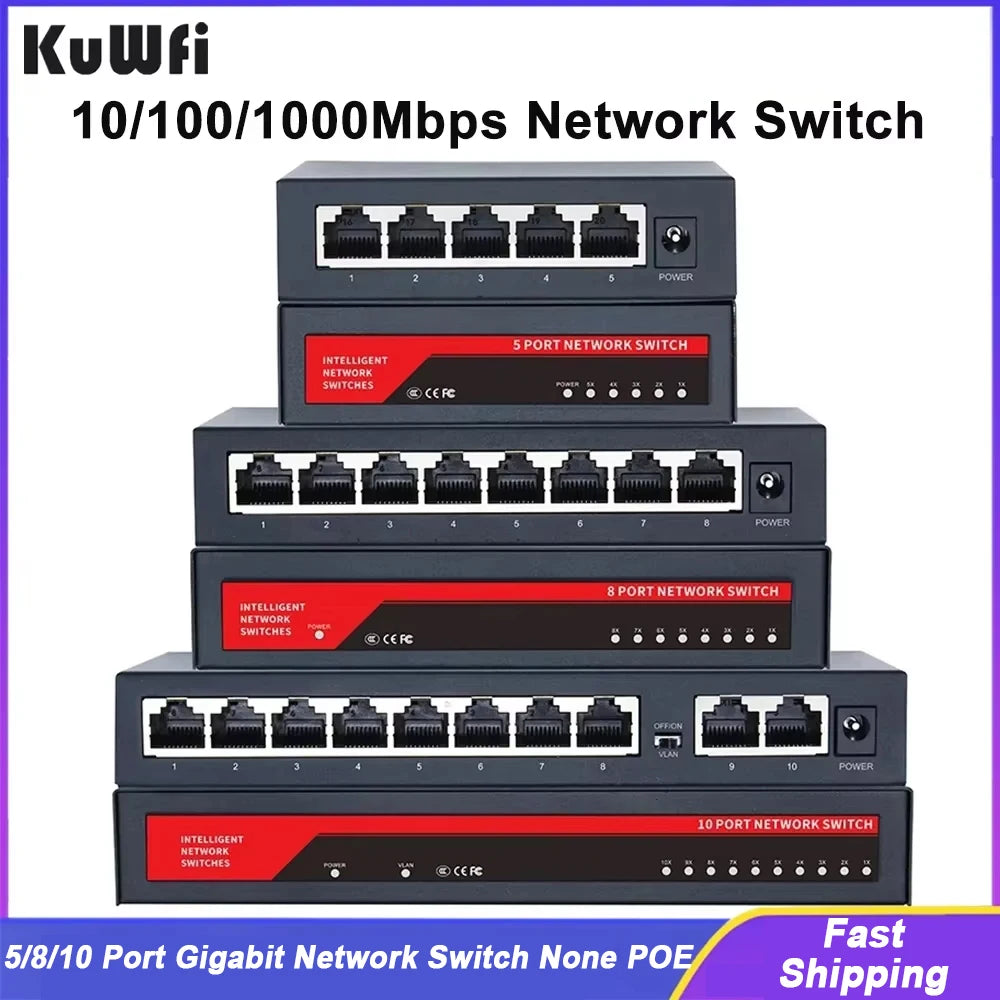 igabit Ethernet Network Switch – 5/8/10-Port RJ45 Desktop LAN Switch
