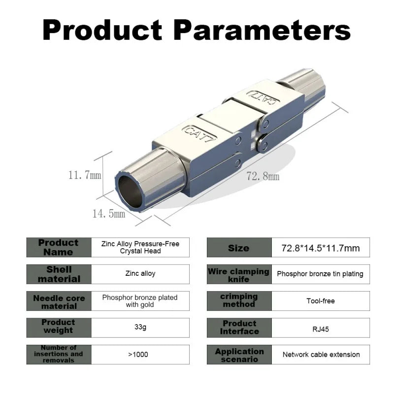 NetForge™ Tool-Free RJ45 Coupler – Shielded Cat6A/Cat7 Ethernet Extender (PoE Ready)