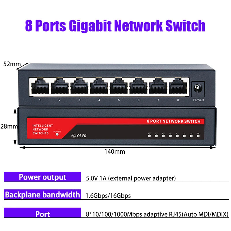 igabit Ethernet Network Switch – 5/8/10-Port RJ45 Desktop LAN Switch