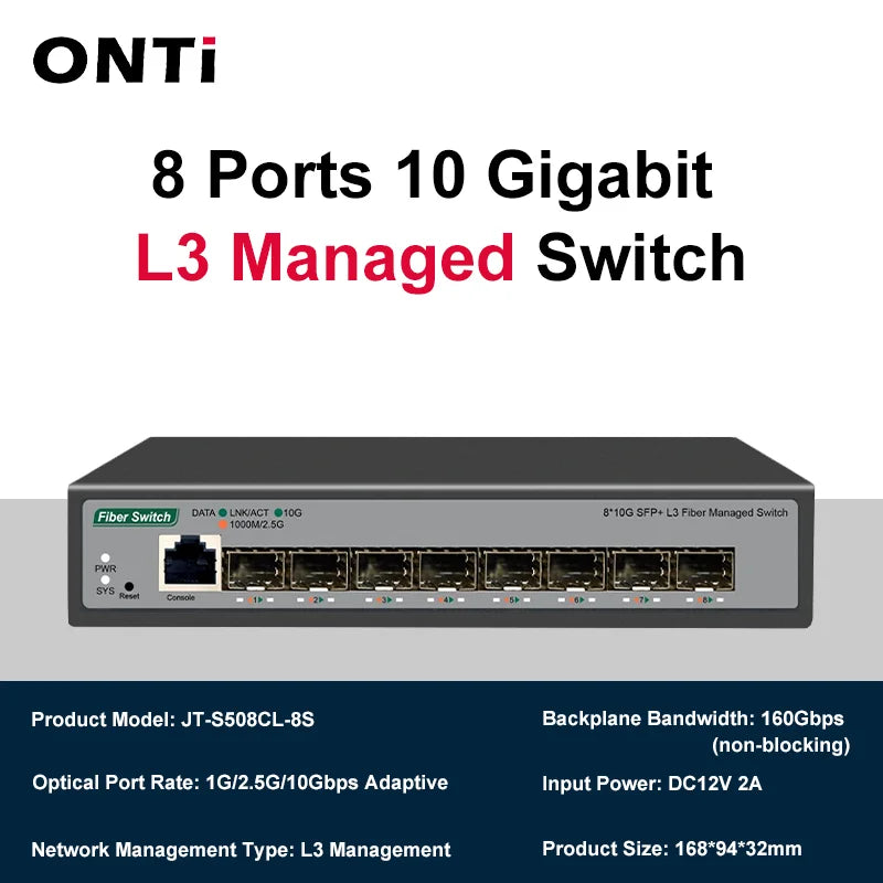 8-Port 10Gb SFP+ Layer 3 Managed Network Switch – VLAN, DHCP & Dynamic Routing