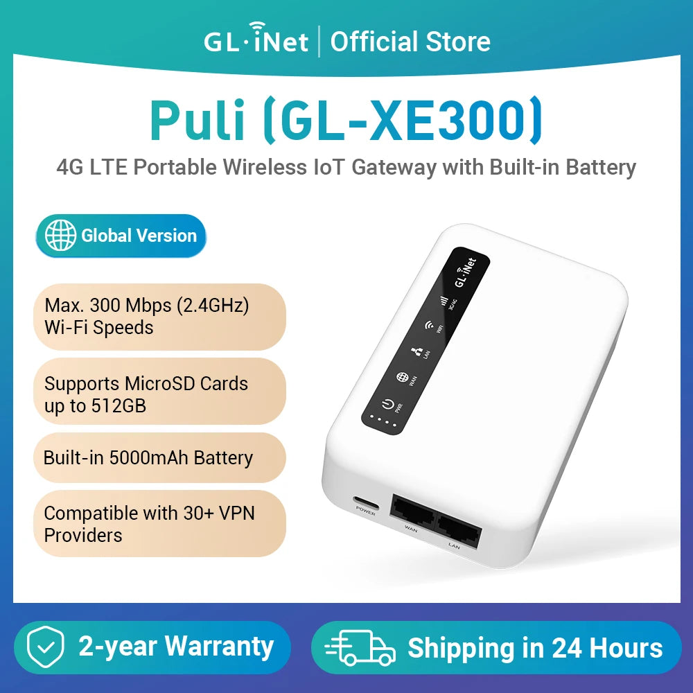 Puli GL-XE300 4G LTE Smart VPN Router Portable Wifi Wireless Travel Hotspot, Openwrt, 5000Mahbattery, Openvpn